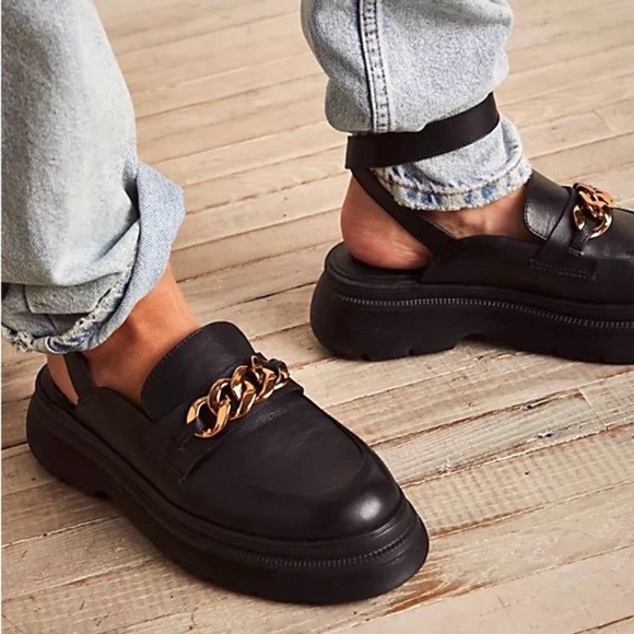 Free People Shoes - Free People Mila Chain Black Loafers
